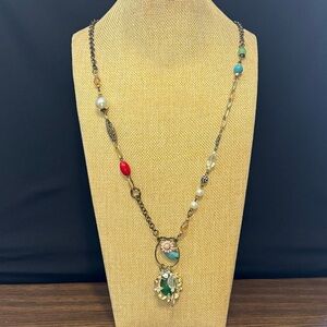Plunder Colorful Beaded Necklace with Floral Pendant